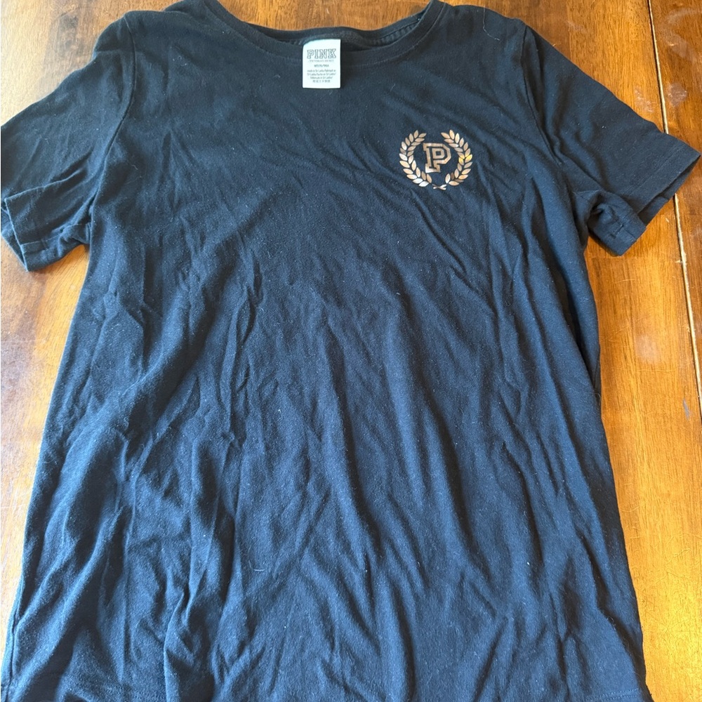 PINK Victoria's Secret Black Tee with Gold Logo